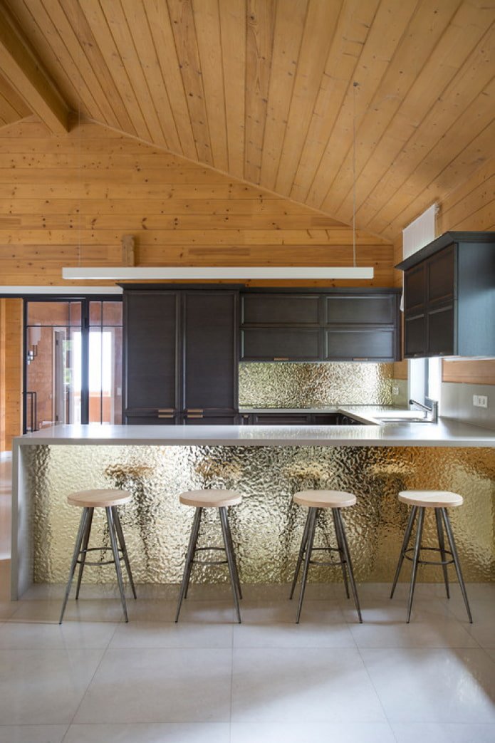 bar counter with gold trim