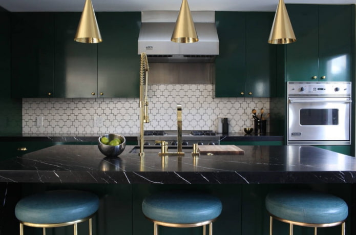 golden faucets in the kitchen