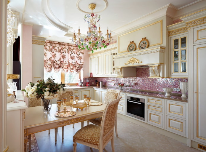 kitchen in the Empire style with gold