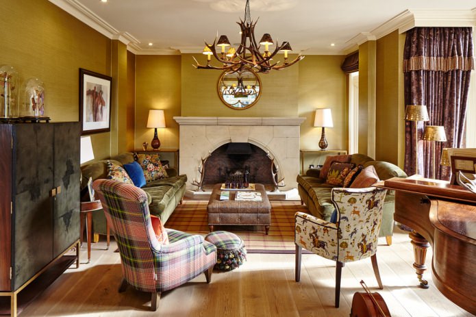living room in gold tones