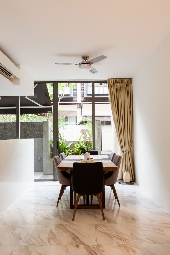 gold curtains in the dining room