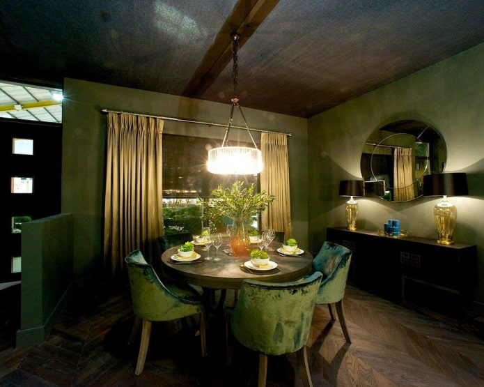 dark green and gold curtains
