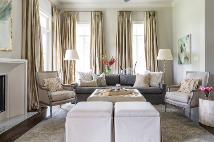 golden curtains in the living room