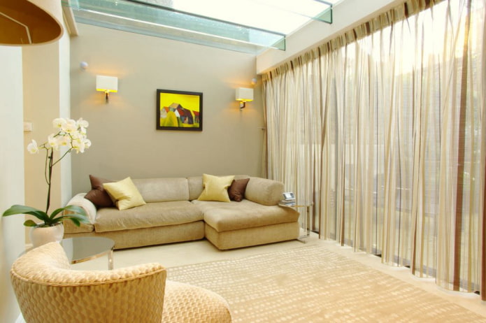golden curtains in the living room