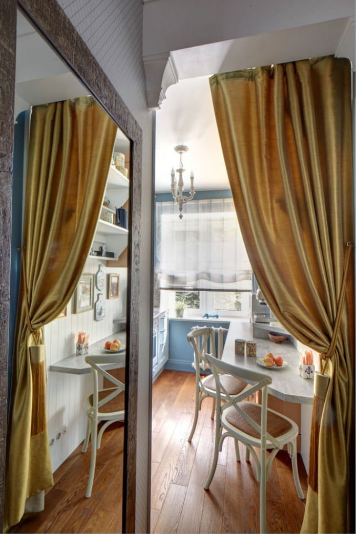 Golden curtains in the kitchen