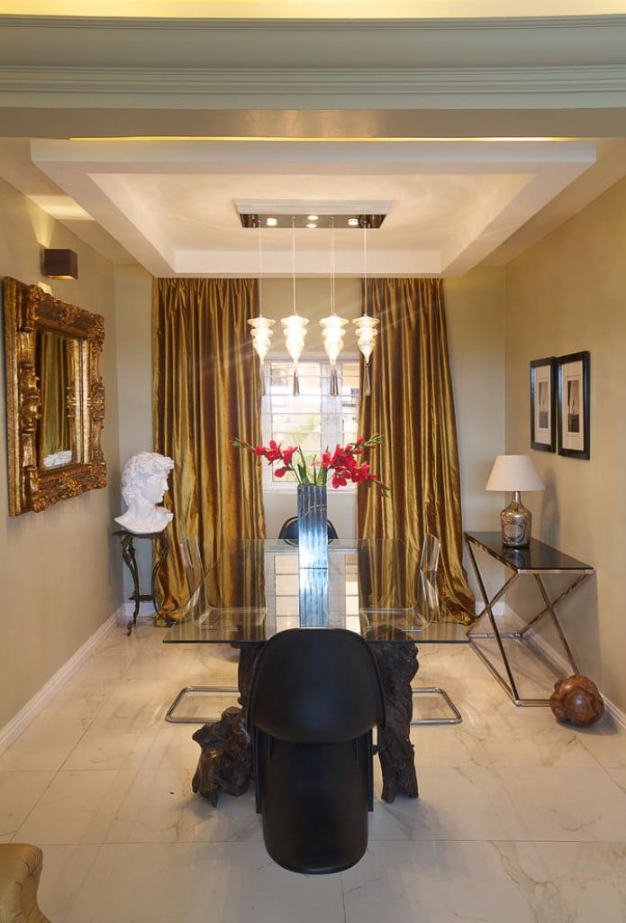 gold curtains in the interior