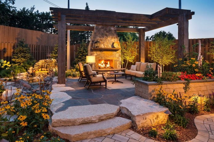 patio with a stove at the dacha
