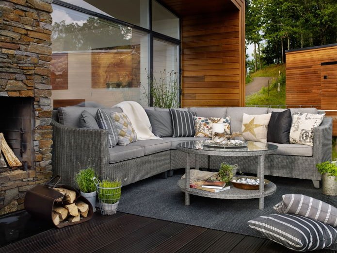 rest area in the country with a sofa