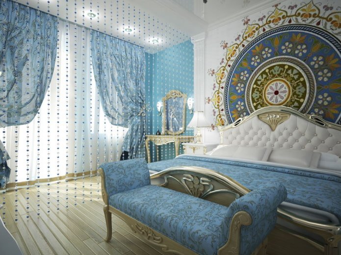 zoning a room with thread curtains made of beads