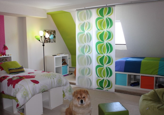 zoning the room with Japanese curtains