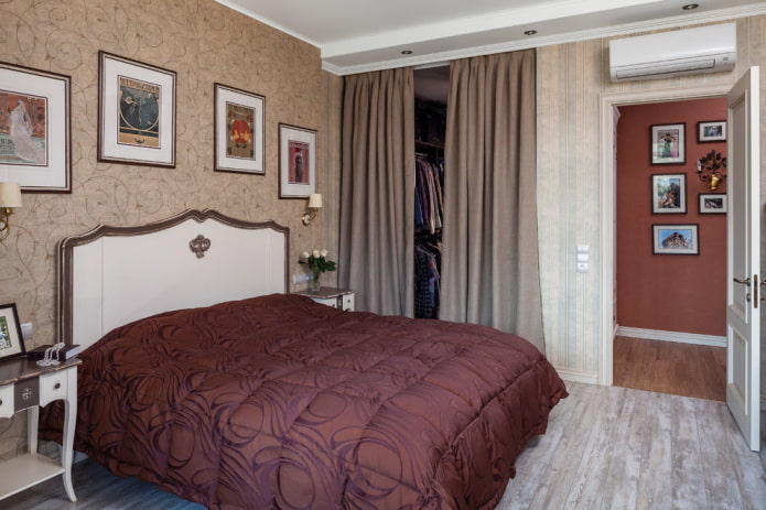 zoning a bedroom with a dressing room with curtains