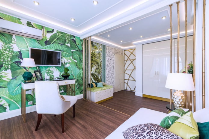 room zoning with wallpaper