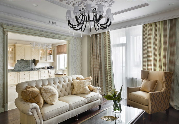 zoning with a portal in the interior of the kitchen-living room