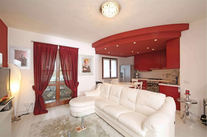 color zoning in the interior of the kitchen-living room
