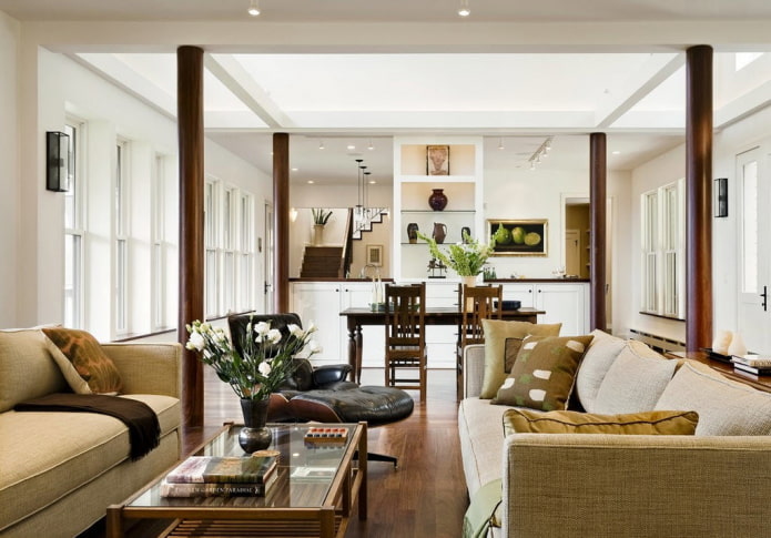 original zoning option in the kitchen-living room interior