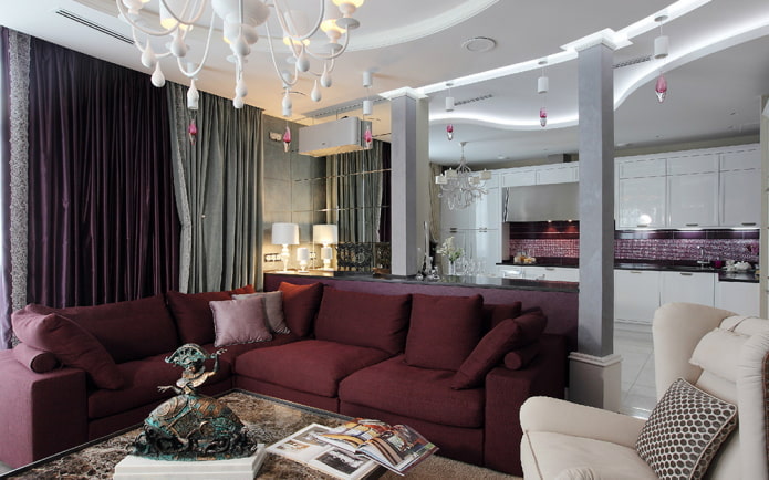 original zoning option in the interior of the kitchen-living room