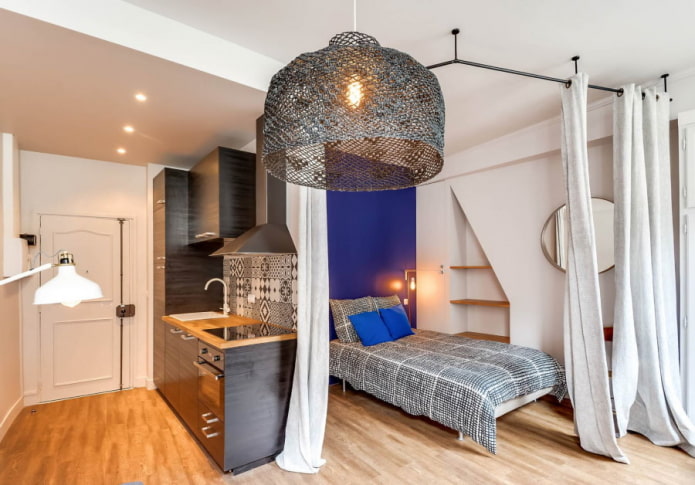 bedroom in a one-room apartment
