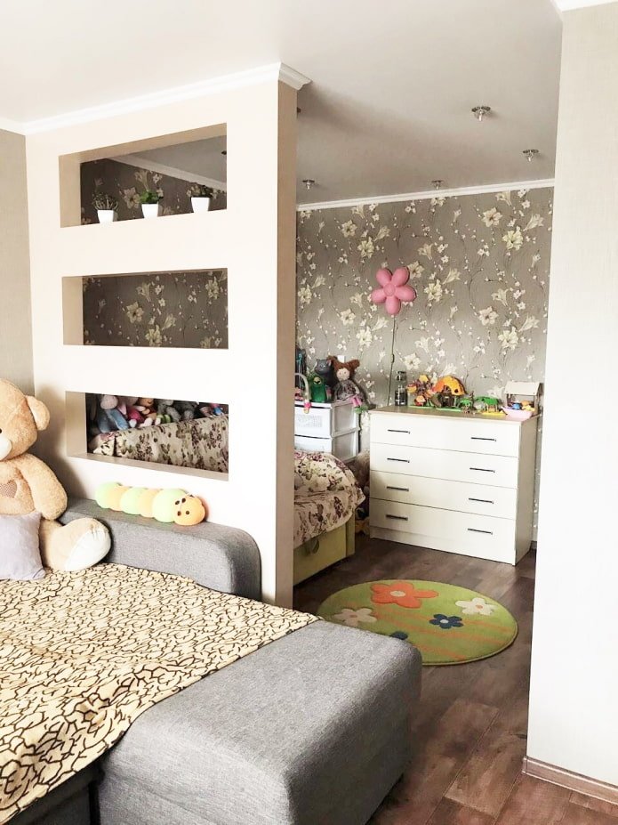 partition between the children's room and the living room