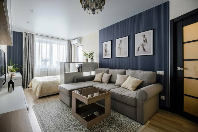 spacious one-room apartment with a bed