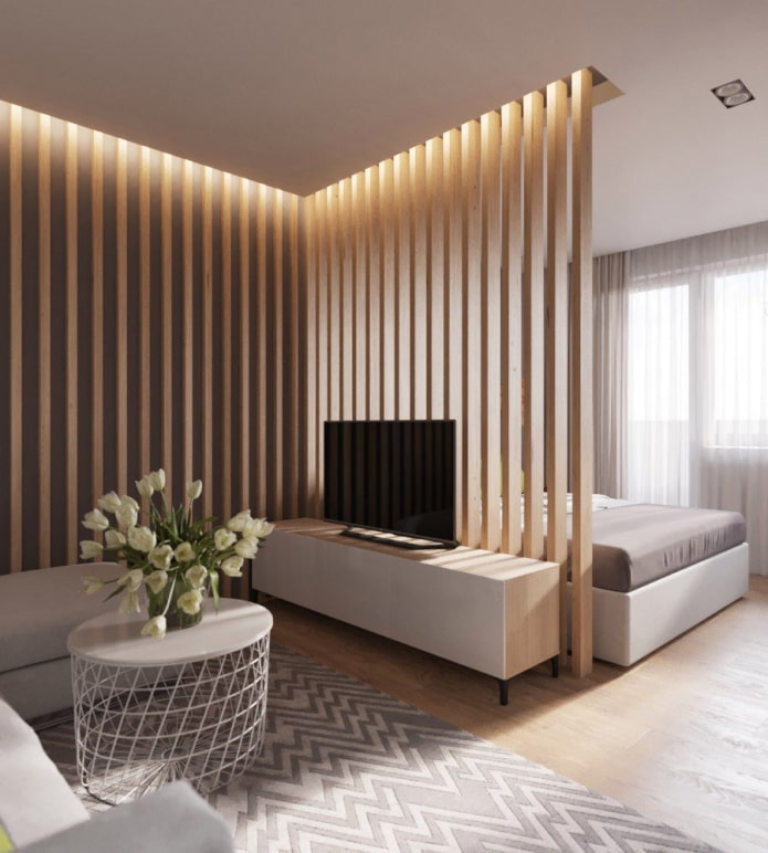 zoning a bedroom with a slat partition