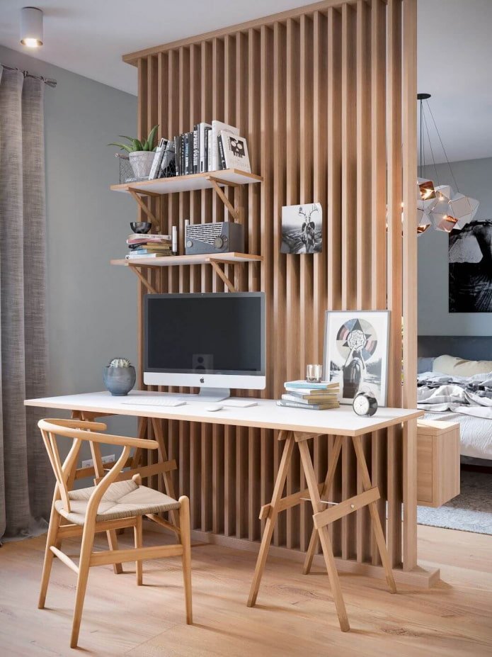 Partition with shelves